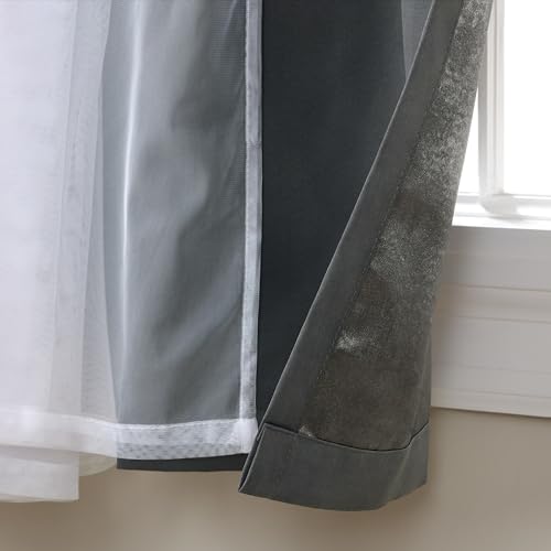 Exclusive Home Catarina Layered Solid Room Darkening Blackout and Sheer Grommet Top Curtain Panel