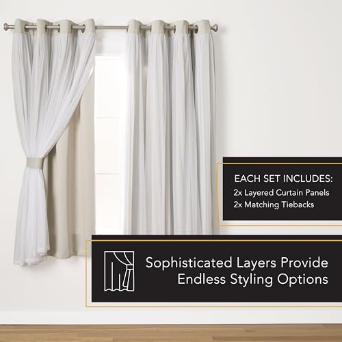 Exclusive Home Catarina Layered Solid Room Darkening Blackout and Sheer Grommet Top Curtain Panel