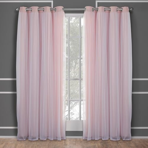 Exclusive Home Catarina Layered Solid Room Darkening Blackout and Sheer Grommet Top Curtain Panel