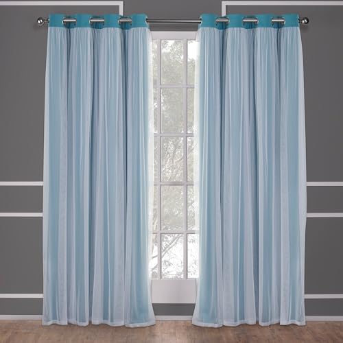 Exclusive Home Catarina Layered Solid Room Darkening Blackout and Sheer Grommet Top Curtain Panel