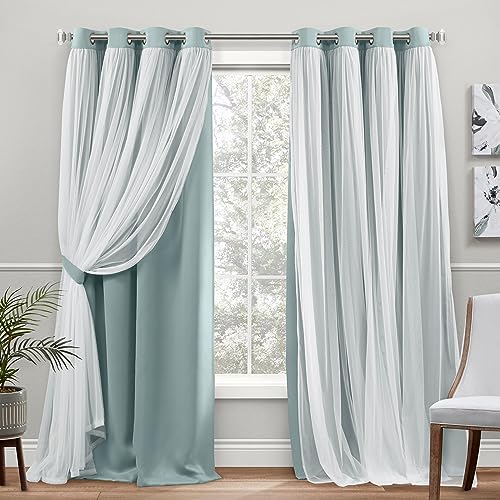 Exclusive Home Catarina Layered Solid Room Darkening Blackout and Sheer Grommet Top Curtain Panel