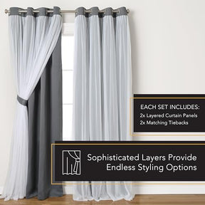 Exclusive Home Catarina Layered Solid Room Darkening Blackout and Sheer Grommet Top Curtain Panel