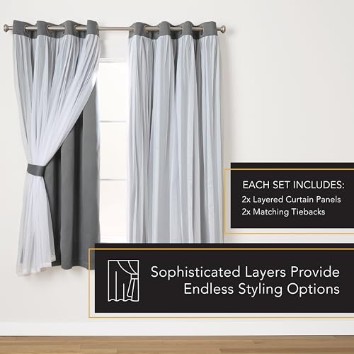 Exclusive Home Catarina Layered Solid Room Darkening Blackout and Sheer Grommet Top Curtain Panel