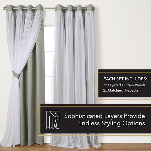 Exclusive Home Catarina Layered Solid Room Darkening Blackout and Sheer Grommet Top Curtain Panel