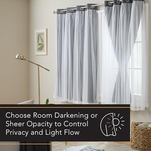 Exclusive Home Catarina Layered Solid Room Darkening Blackout and Sheer Grommet Top Curtain Panel