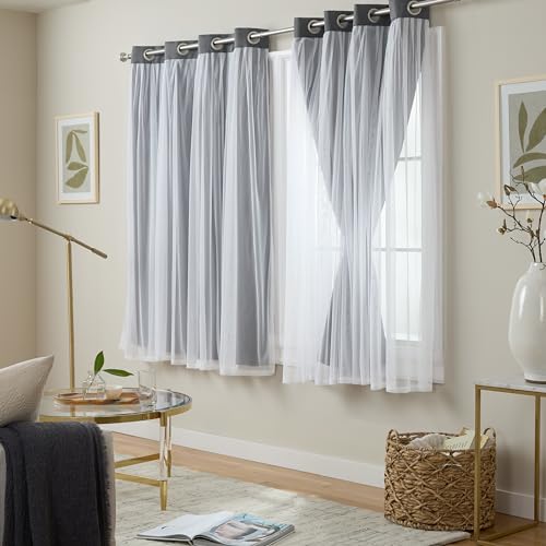 Exclusive Home Catarina Layered Solid Room Darkening Blackout and Sheer Grommet Top Curtain Panel