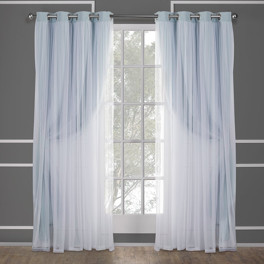 Exclusive Home Catarina Layered Solid Room Darkening Blackout and Sheer Grommet Top Curtain Panel