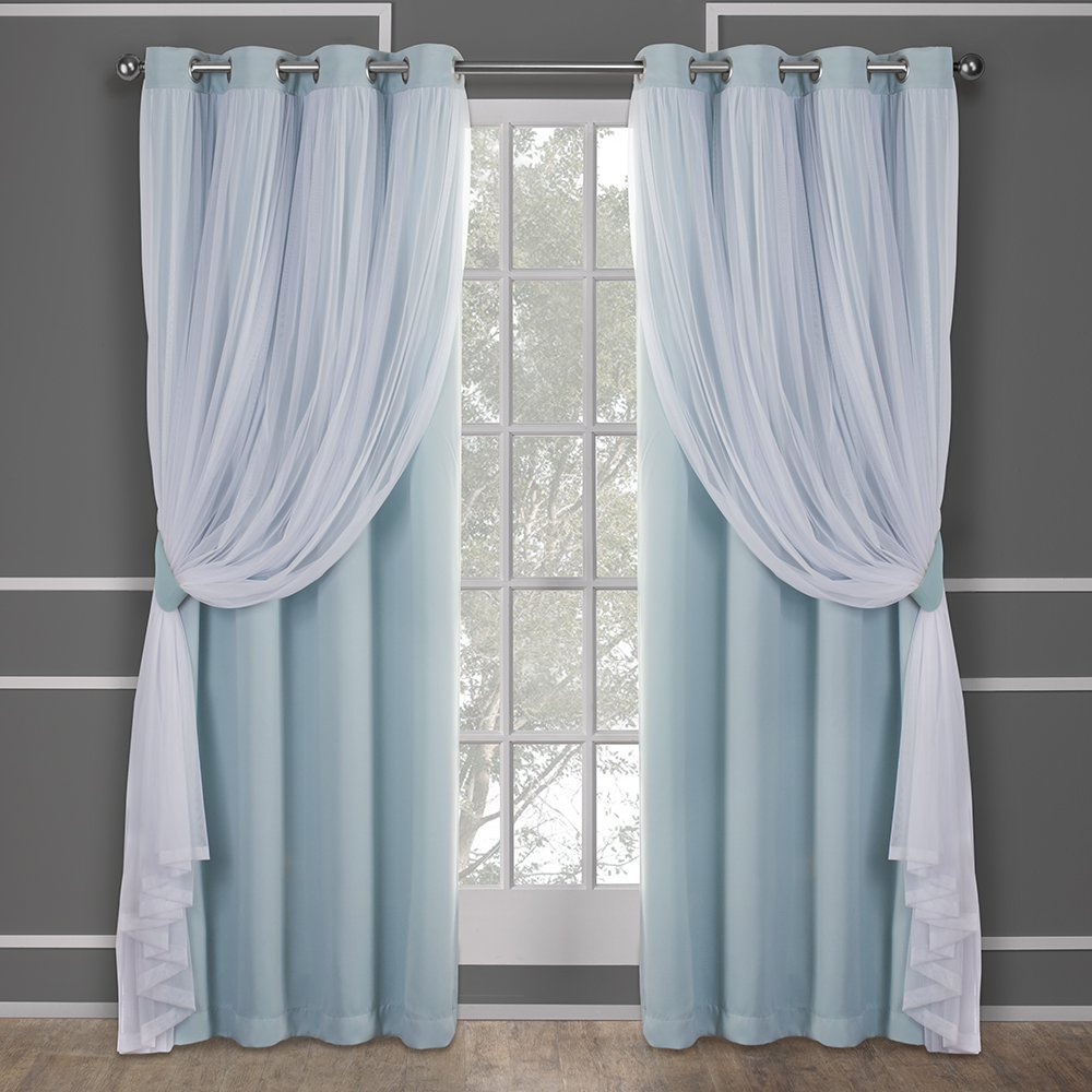 Exclusive Home Catarina Layered Solid Room Darkening Blackout and Sheer Grommet Top Curtain Panel