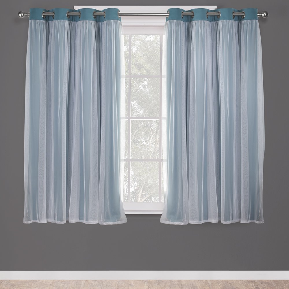 Exclusive Home Catarina Layered Solid Room Darkening Blackout and Sheer Grommet Top Curtain Panel