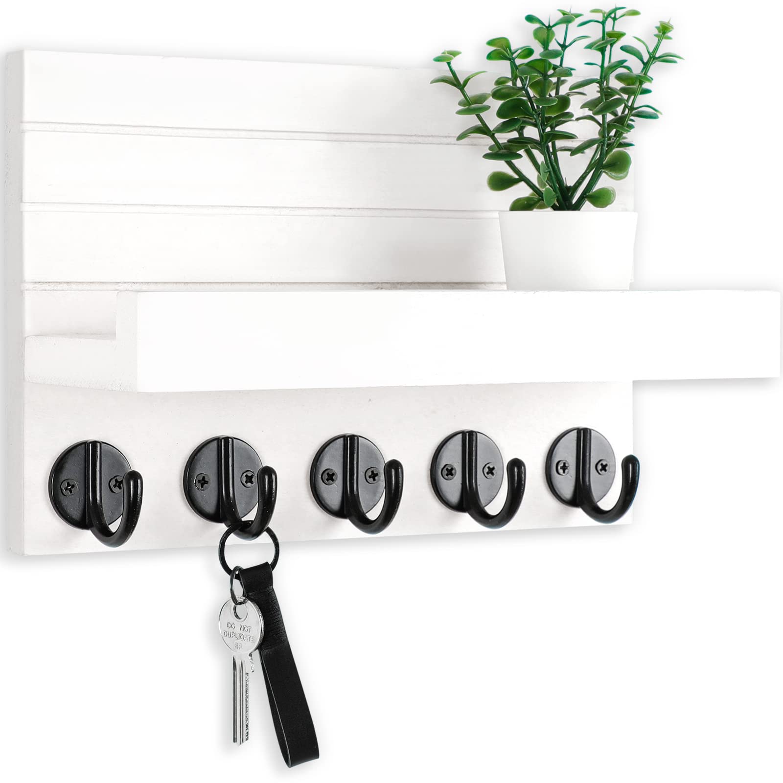 Lwenki Key Holder for Wall, Decorative Key and Mail Holder with Shelf Has Large Hooks.