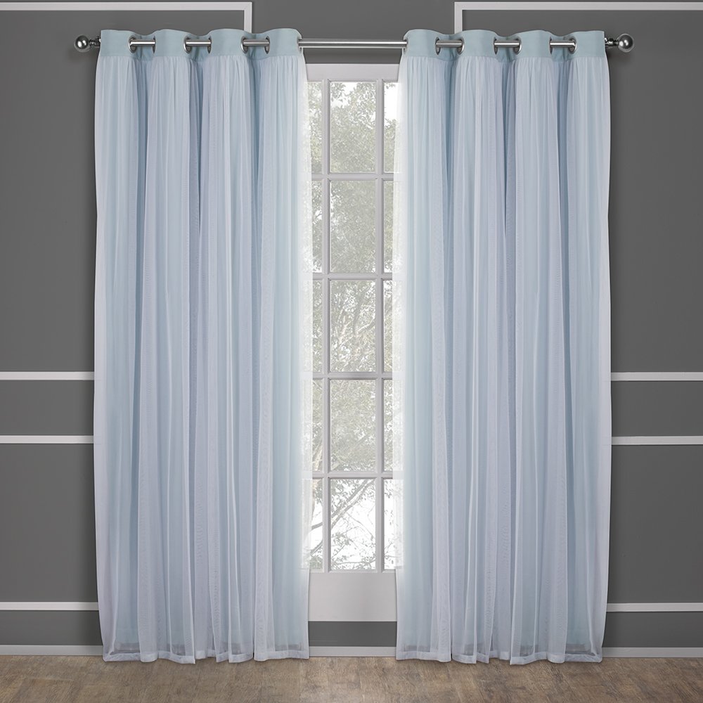 Exclusive Home Catarina Layered Solid Room Darkening Blackout and Sheer Grommet Top Curtain Panel