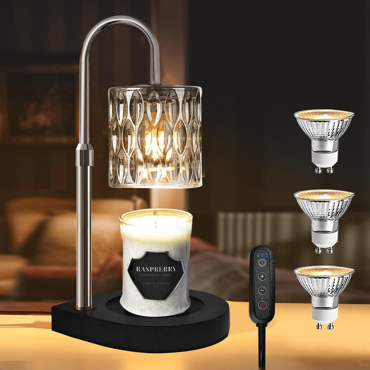 Candle Warmer Lamp with 3 Bulbs, Adjustable Height Dimmable Candle Warmer with 2H/4H/8H Timer.