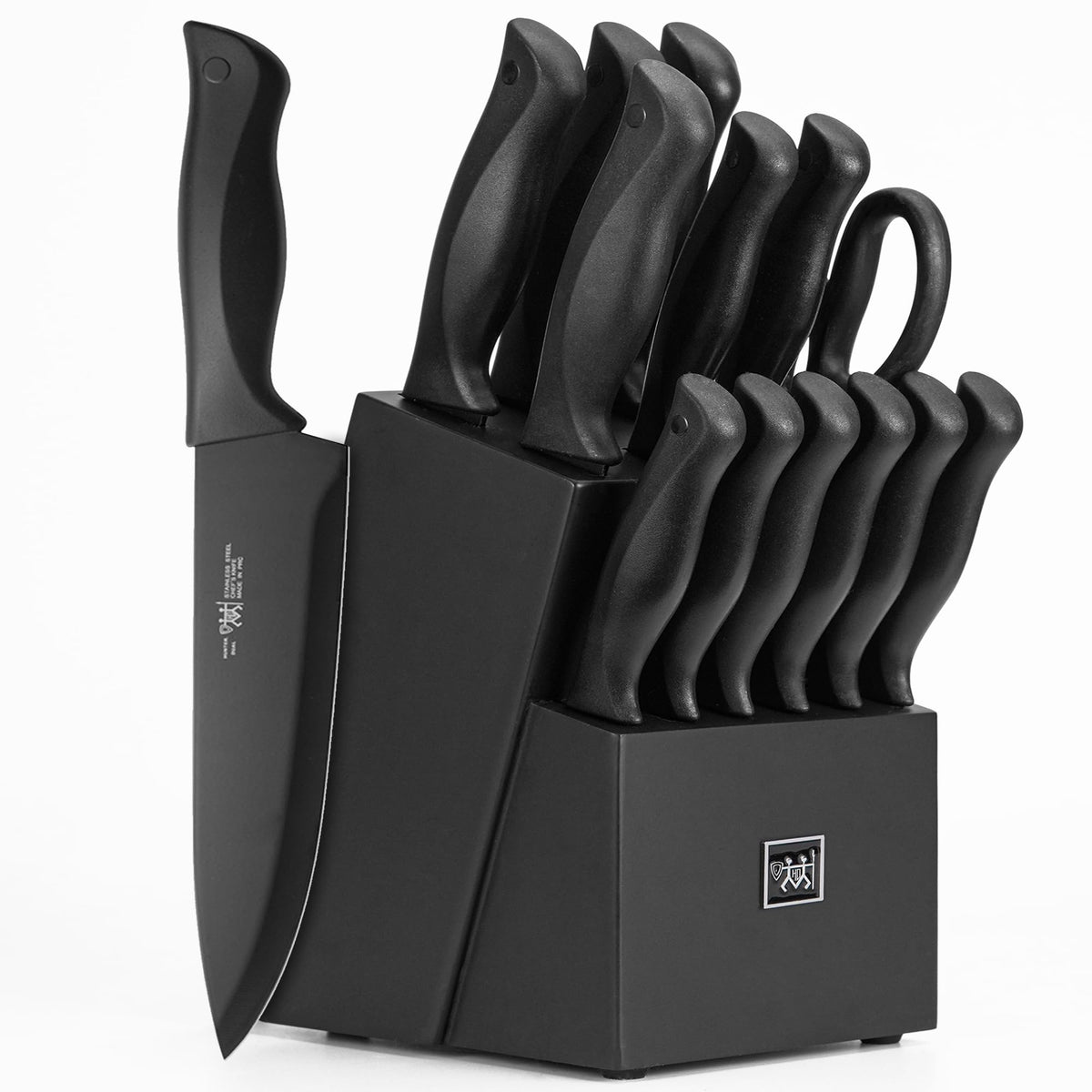 Knife Sets for Kitchen with Block, 15 Pcs Kitchen Knife Set with Block Self Sharpening, Dishwasher Safe, Anti-slip Handle.