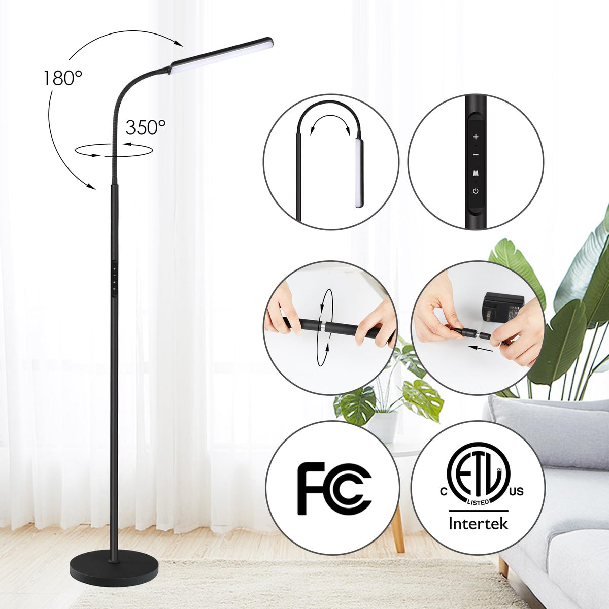 Brightness Standing Lamp with Remote & Touch Control Reading Floor Lamps