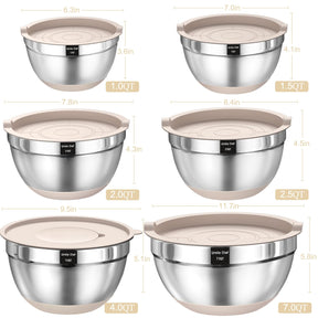 Mixing Bowls with Airtight Lids Set, 26PCS Stainless Steel Khaki Bowls with Grater Attachments.