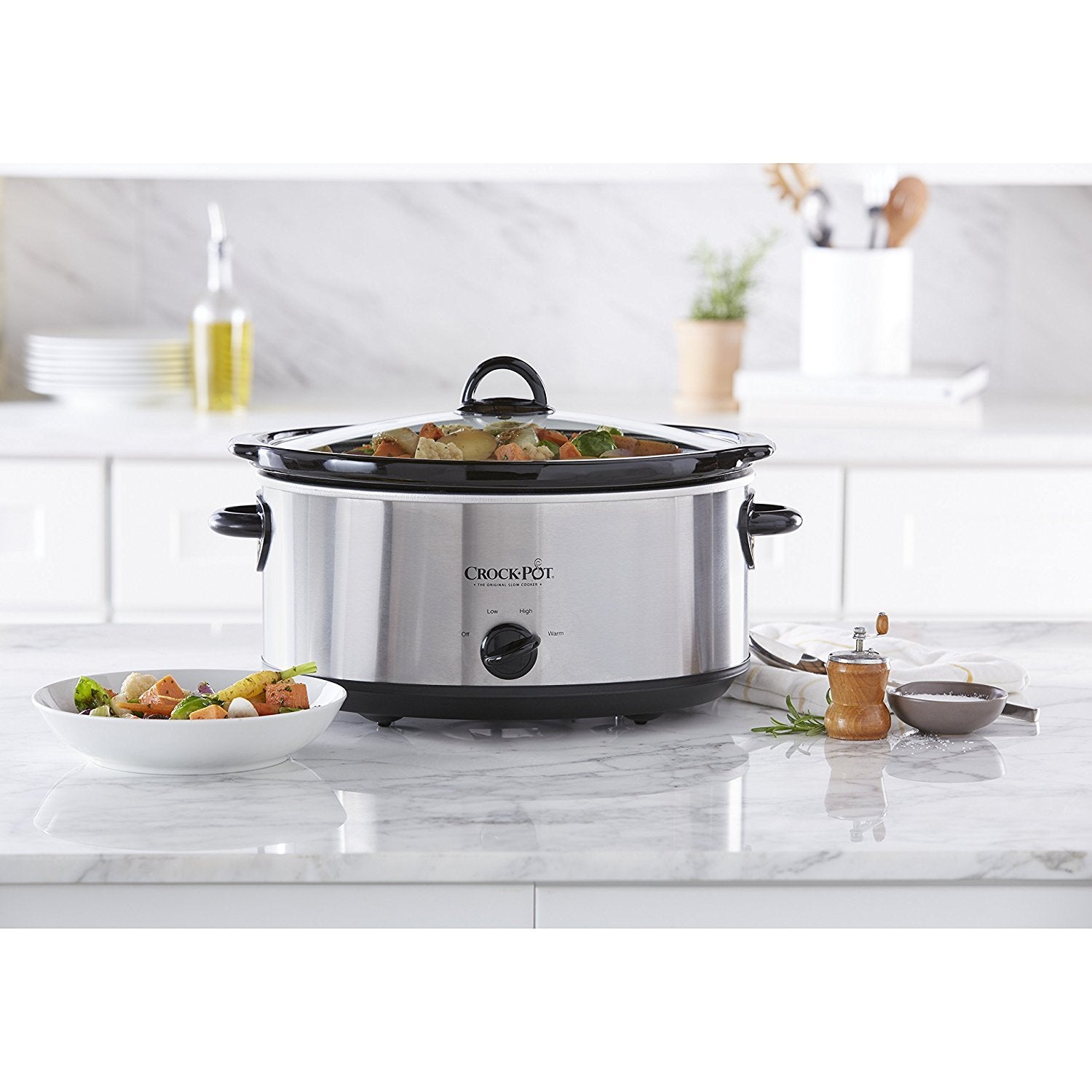 Quart Oval Manual Slow Cooker, Stainless Steel (SCV700-S-BR), Versatile Cookware for Large Families or Entertaining