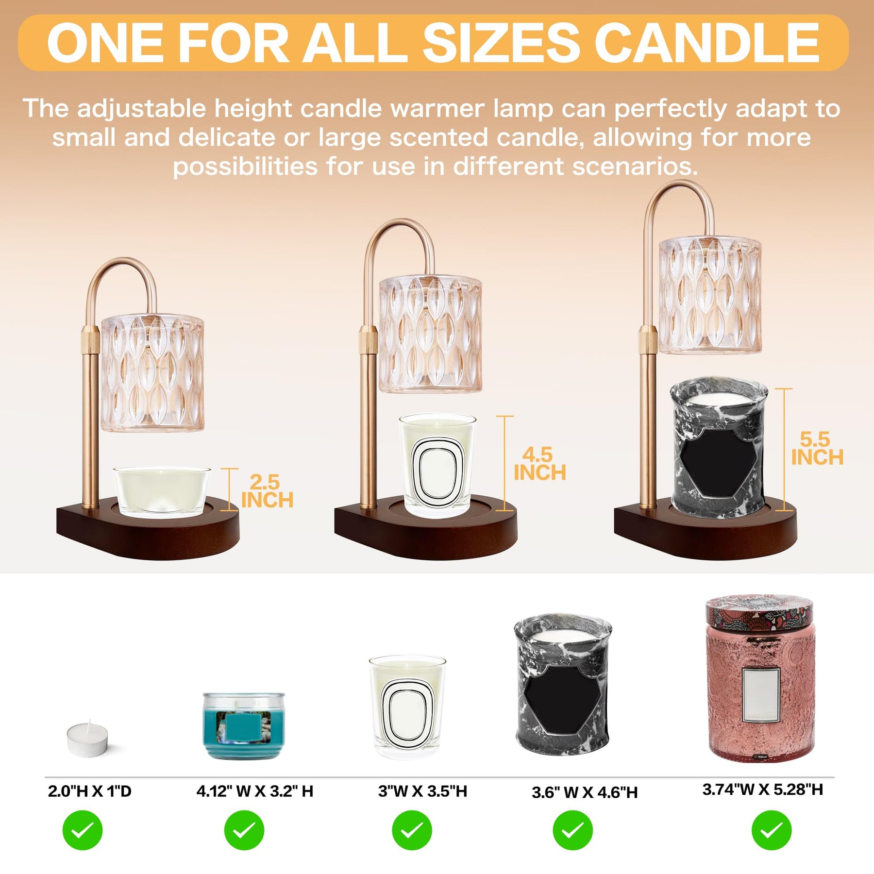 Candle Warmer Lamp with 3 Bulbs, Adjustable Height Dimmable Candle Warmer with 2H/4H/8H Timer.