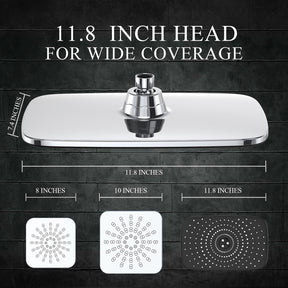 High Pressure Rain Shower Head Combo with Extension Arm. Wide Showerhead with 5 Handheld Water Spray.