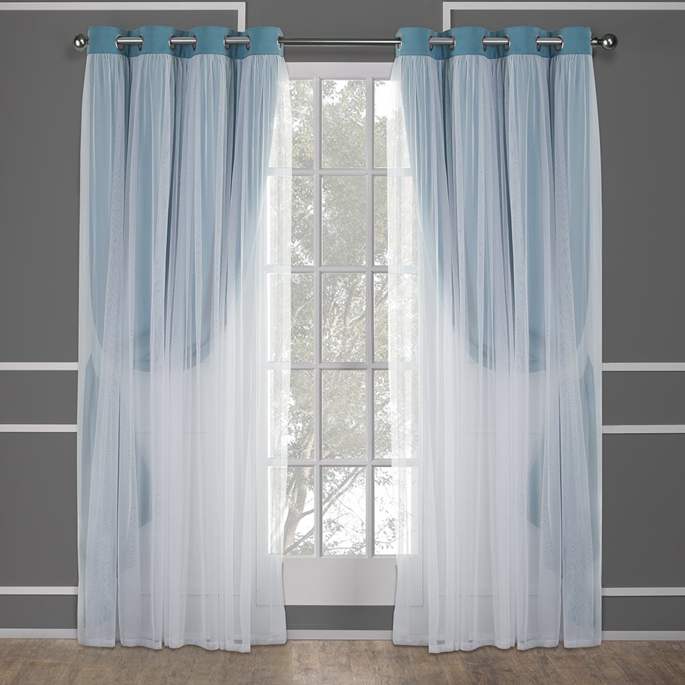 Exclusive Home Catarina Layered Solid Room Darkening Blackout and Sheer Grommet Top Curtain Panel