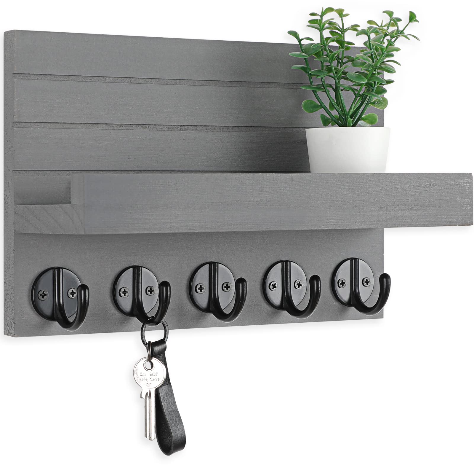 Lwenki Key Holder for Wall, Decorative Key and Mail Holder with Shelf Has Large Hooks.