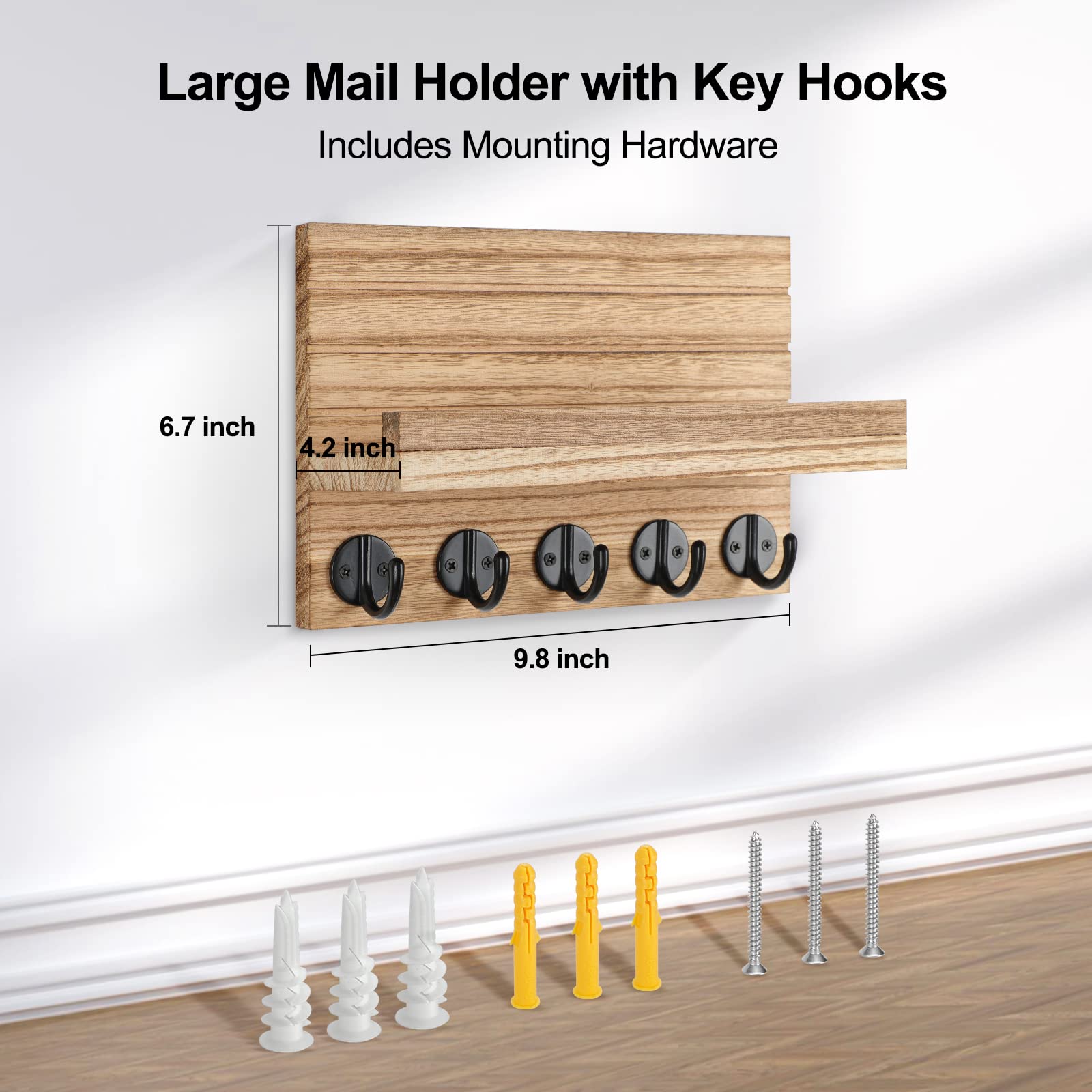 Lwenki Key Holder for Wall, Decorative Key and Mail Holder with Shelf Has Large Hooks.