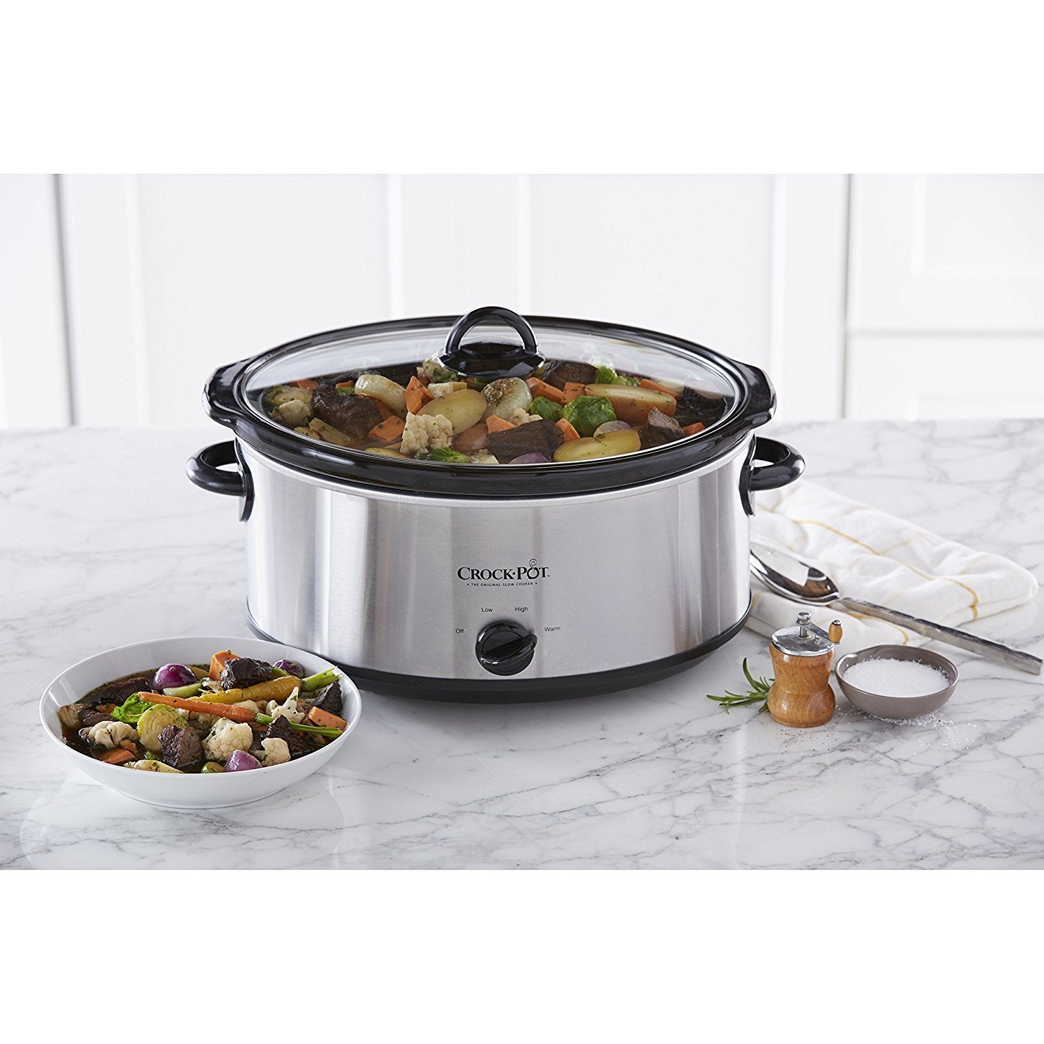 Quart Oval Manual Slow Cooker, Stainless Steel (SCV700-S-BR), Versatile Cookware for Large Families or Entertaining