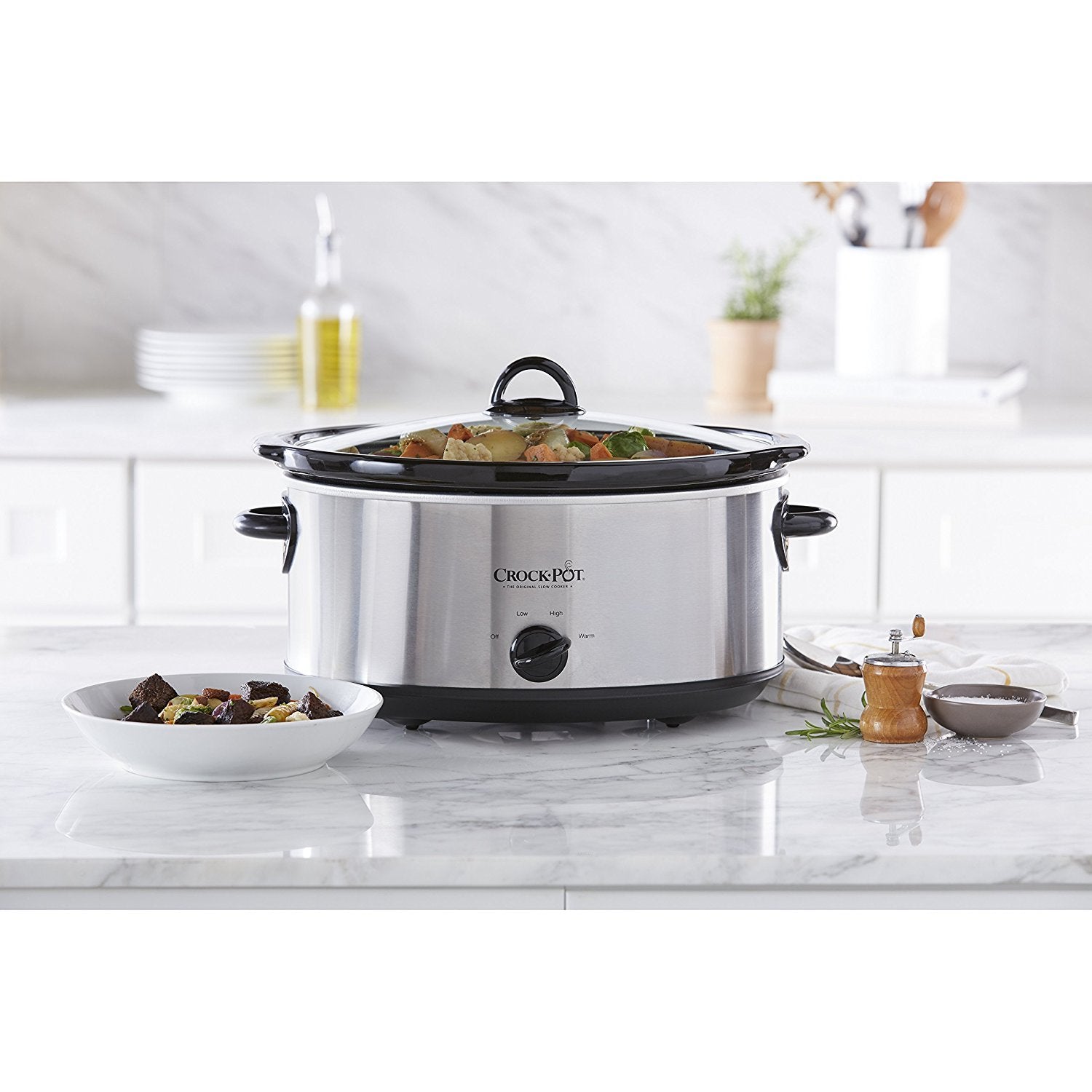 Quart Oval Manual Slow Cooker, Stainless Steel (SCV700-S-BR), Versatile Cookware for Large Families or Entertaining