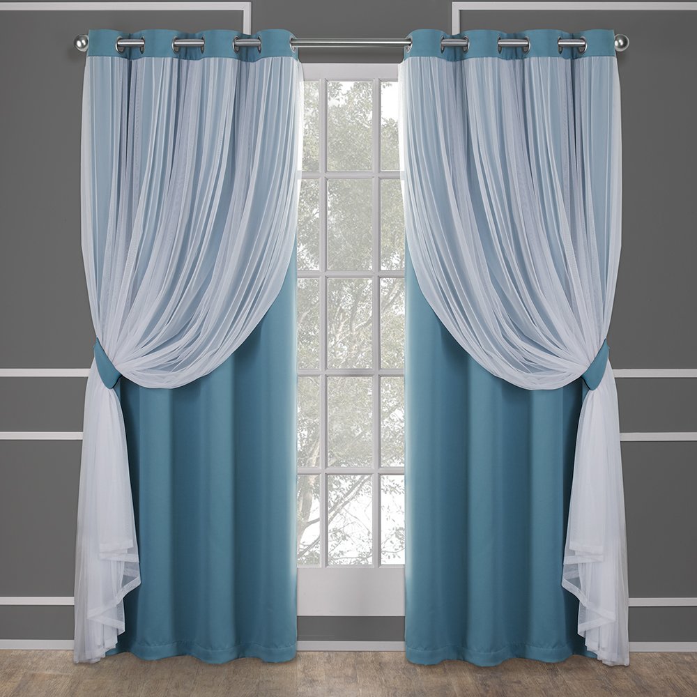 Exclusive Home Catarina Layered Solid Room Darkening Blackout and Sheer Grommet Top Curtain Panel