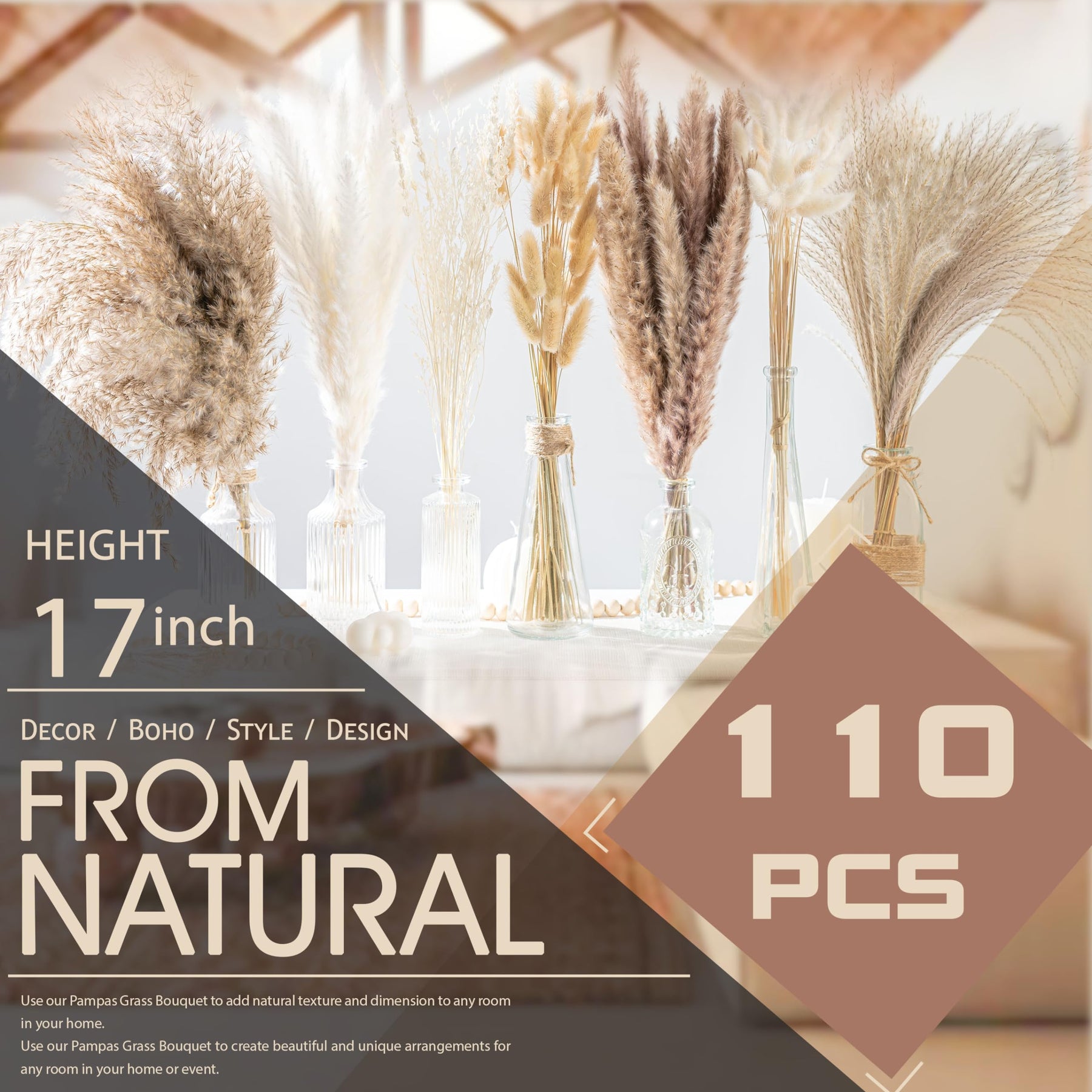 Natural Dried Pampas Grass Boho Home Decor Bouquet Phragmites Dried Flowers. 💥Flash Sale 💥