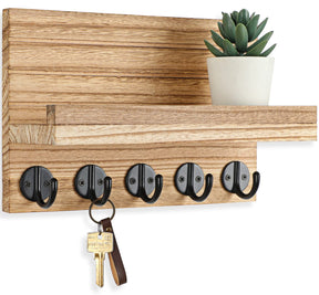 Lwenki Key Holder for Wall, Decorative Key and Mail Holder with Shelf Has Large Hooks.