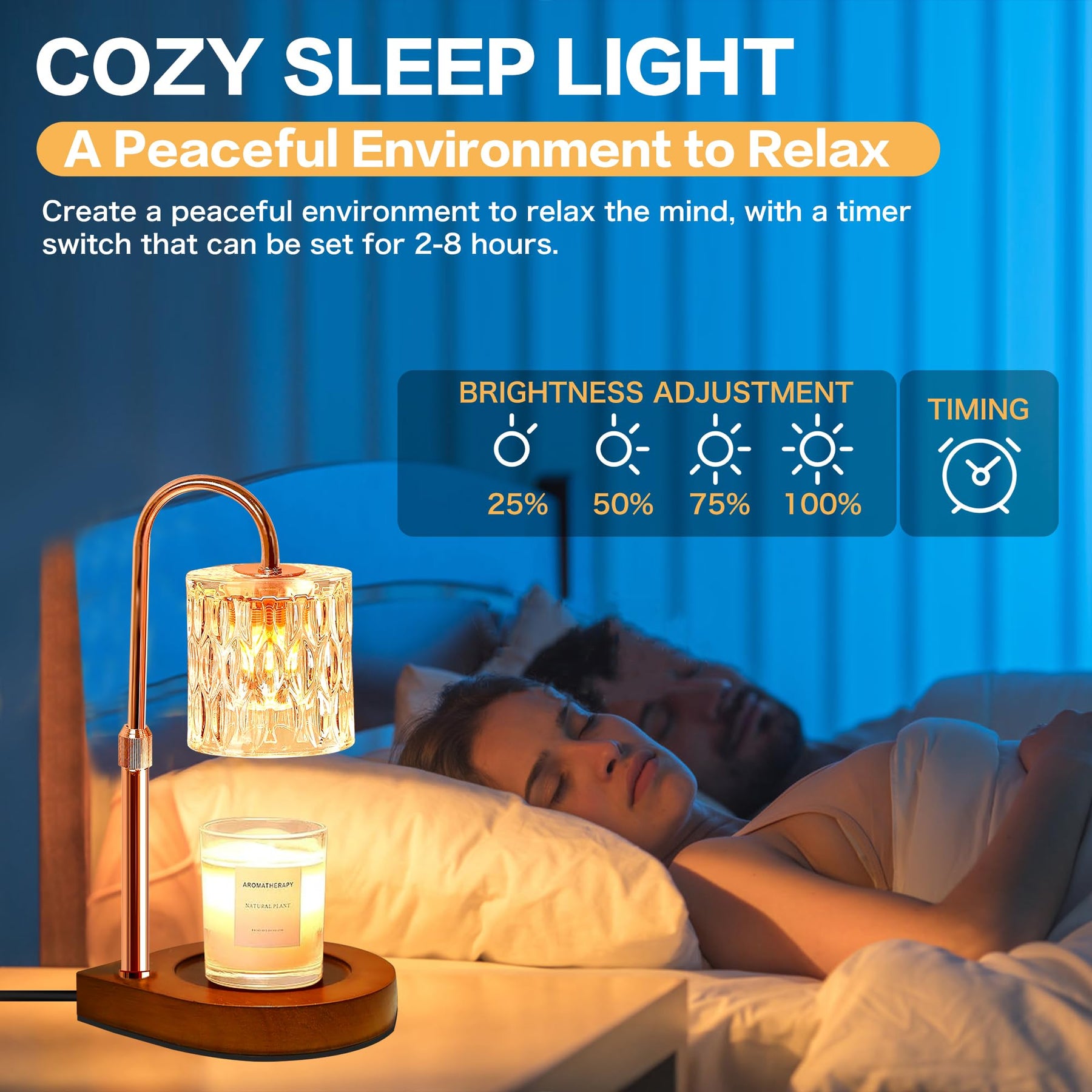 Candle Warmer Lamp with 3 Bulbs, Adjustable Height Dimmable Candle Warmer with 2H/4H/8H Timer.