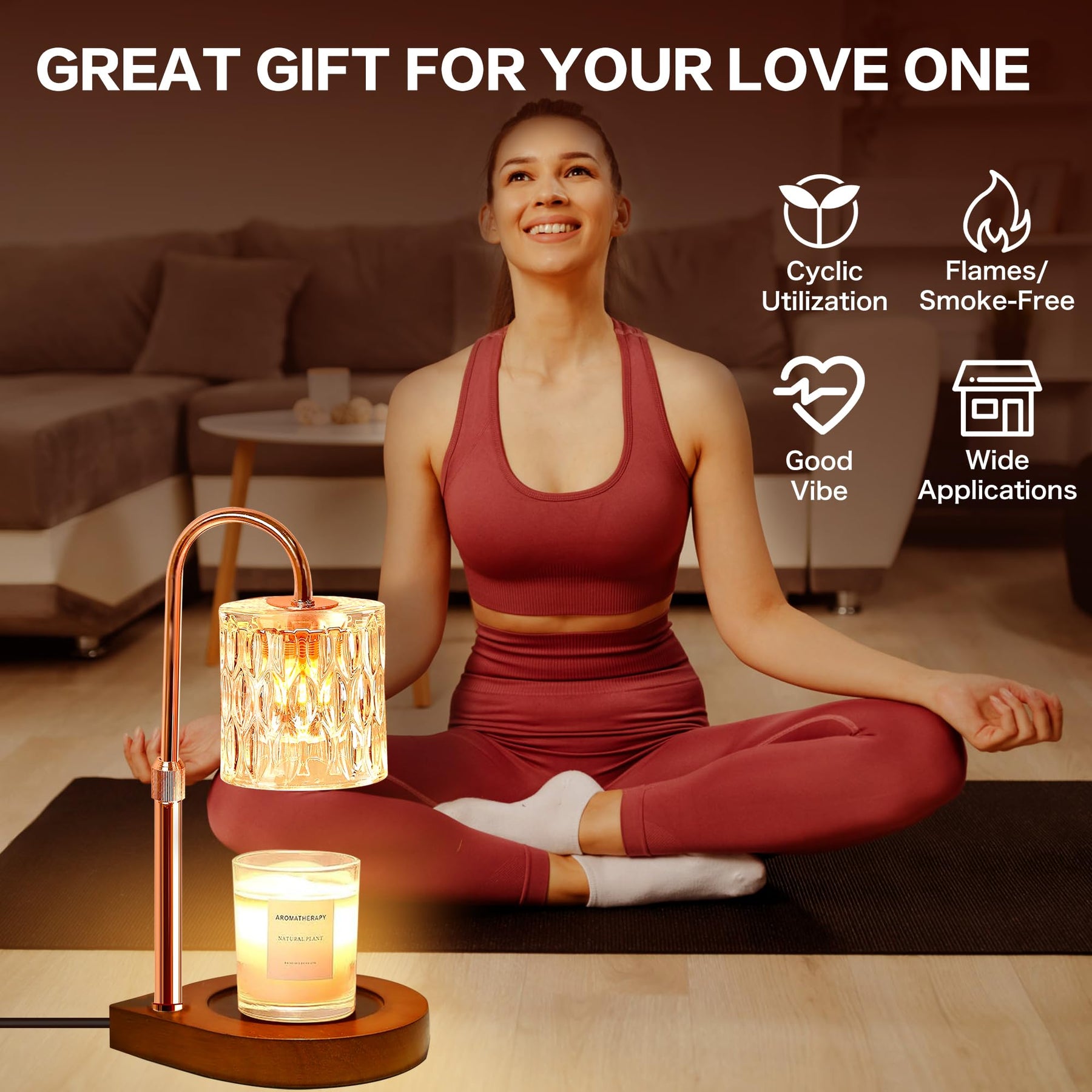 Candle Warmer Lamp with 3 Bulbs, Adjustable Height Dimmable Candle Warmer with 2H/4H/8H Timer.