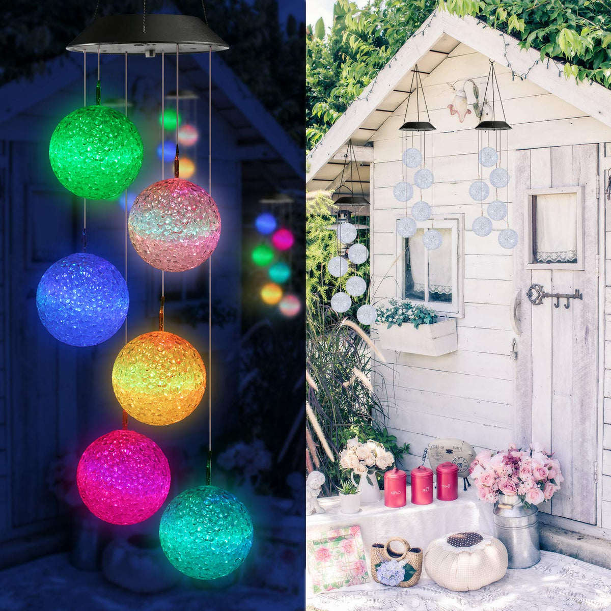 Toodour Solar Wind Chime, Color Changing Ball Wind Chimes, LED Decorative Mobile, for Mom, Waterproof Outdoor Solar Lights.