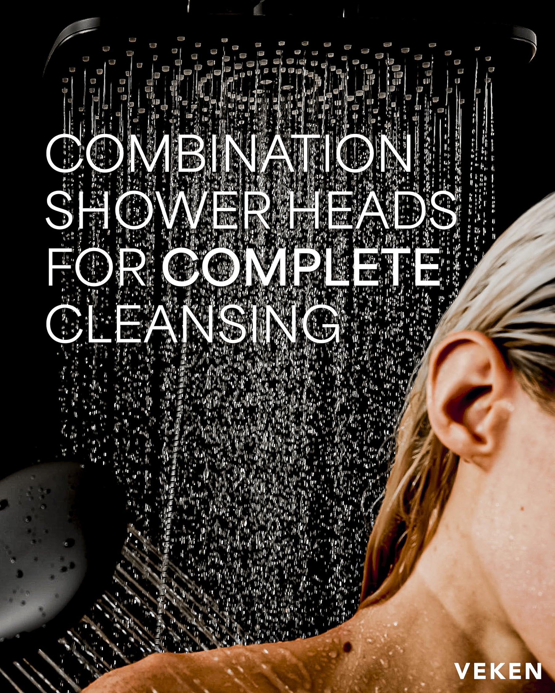 High Pressure Rain Shower Head Combo with Extension Arm. Wide Showerhead with 5 Handheld Water Spray.