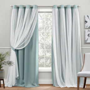 Exclusive Home Catarina Layered Solid Room Darkening Blackout and Sheer Grommet Top Curtain Panel