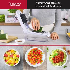 Fullstar Vegetable Chopper - Food Chopper - Onion Chopper - Vegetable Slicer & Spiralizer - Veggie Chopper with Container (4 in 1, White) 💥Flash Sale💥